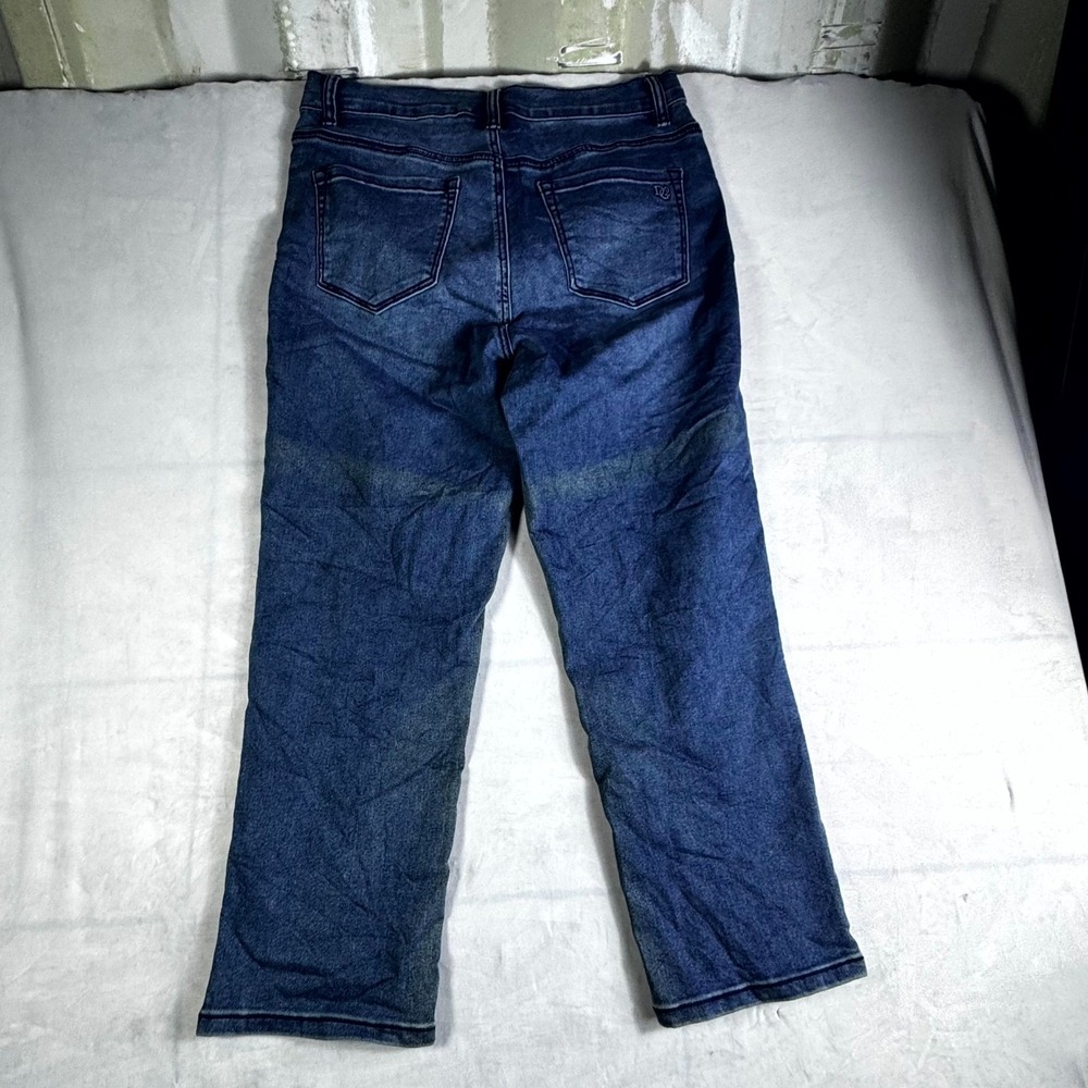 DG2 Diane Gilman Straight Jeans Womens 10 Blue Denim Embroidered Floral Cotton